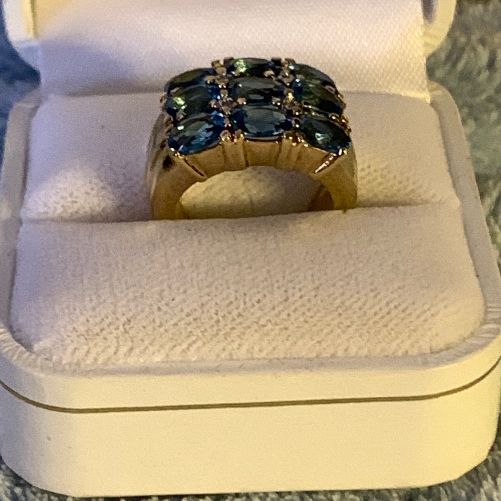 Beautiful Gold Tone 925. Blue 3 Row Stones